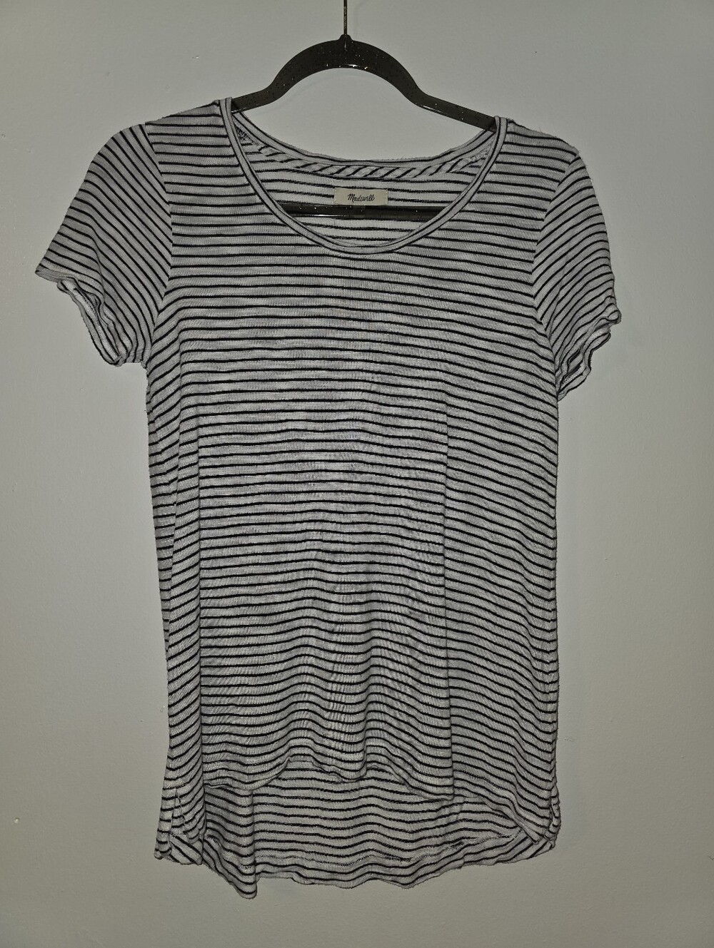 Madewell Black And White Stripe Split Hem Knit Top Size XS